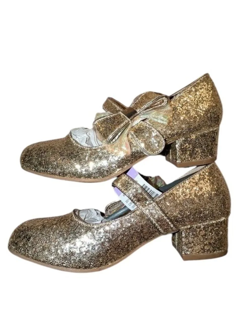 NEW Mia Kids Glitter Sparkle Bow Slip On Mary Jane Low High Heels Fancy Shoes 13